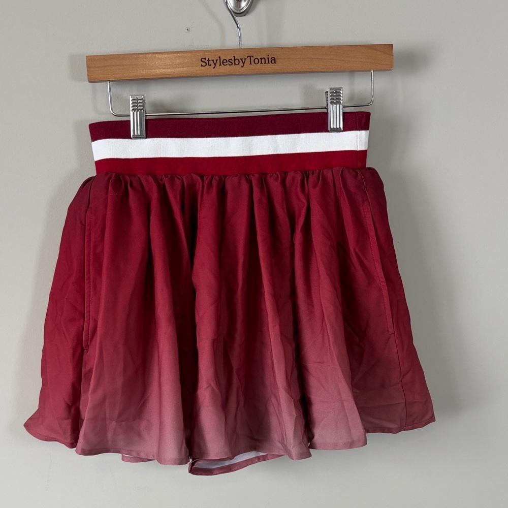 Emily McCarthy Varsity Swing Skort Maroon Ombre White High Waist Pockets S NEW